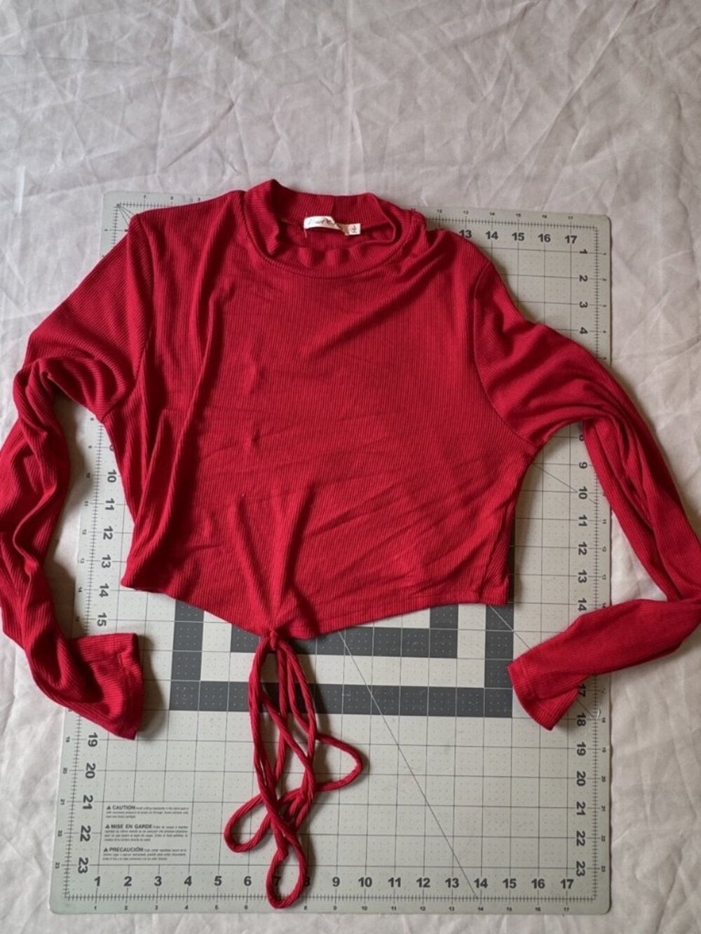 Heart & Hips Red Ribbed Mock Neck Tie Front Crop Top L